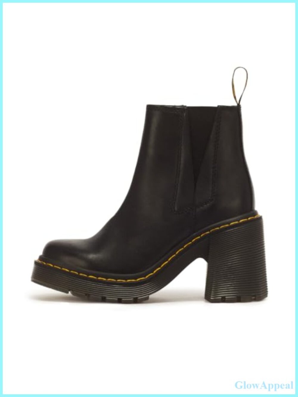Leather Heeled Chelsea Ankle Boots Flared Heel Plain Toe Work Outdoor